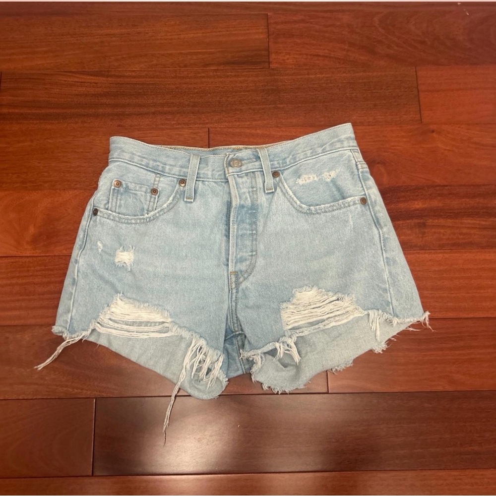 Levi's Light Blue Distressed Denim Cutoff Shorts